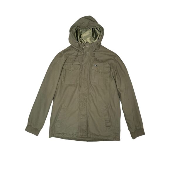 RVCA Men’s Large Canvas Fleece Hooded Jacket Green Zip Button Outerwear Gorpcore - Picture 1 of 7